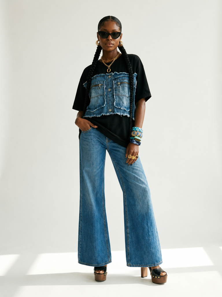 Audacious Patchwork Denim T-Shirt