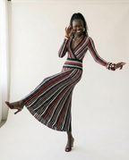 Vibrant Striped Knit Midi Dress