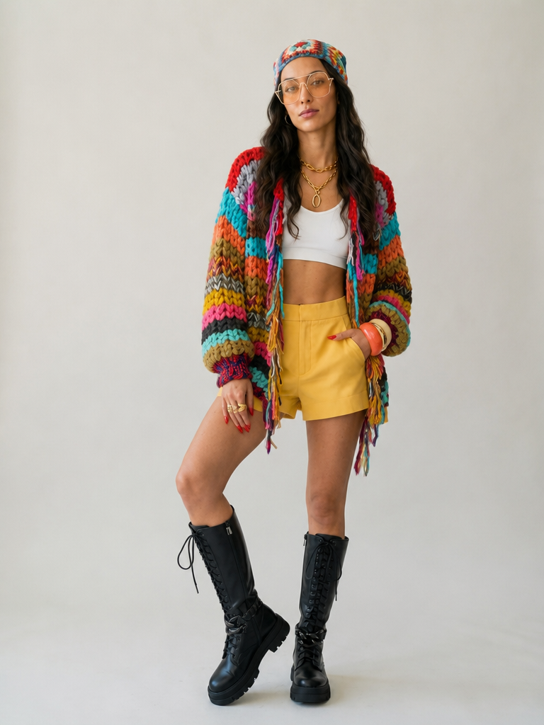 Vibrant Striped Tassel Cardigan