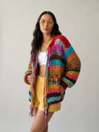 Vibrant Striped Tassel Cardigan