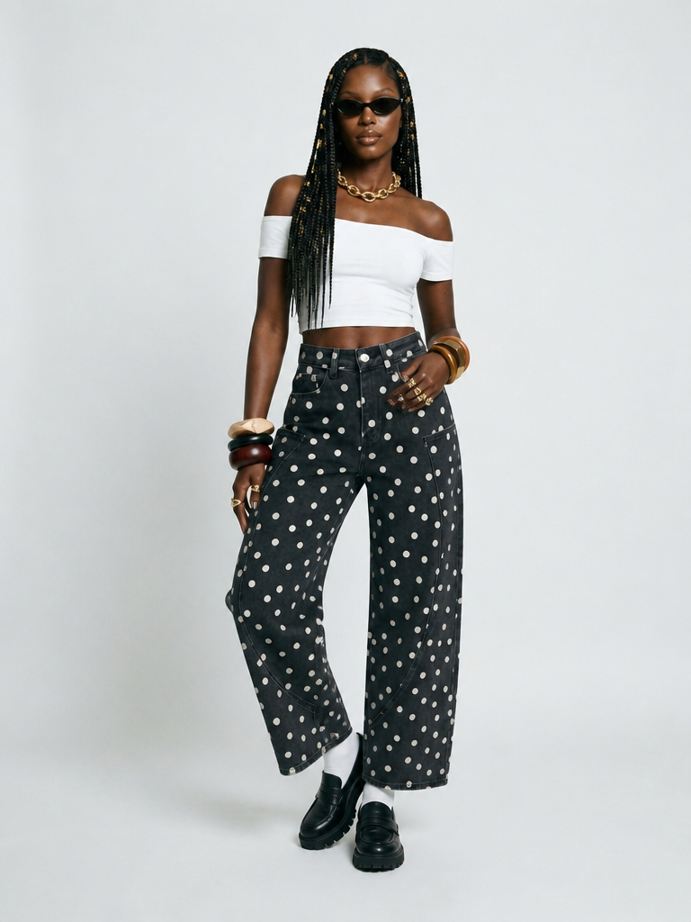 Unique Polka Dot Wide-Leg Jeans