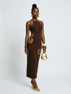 Magnetic Gold Cutout Halter Maxi Dress