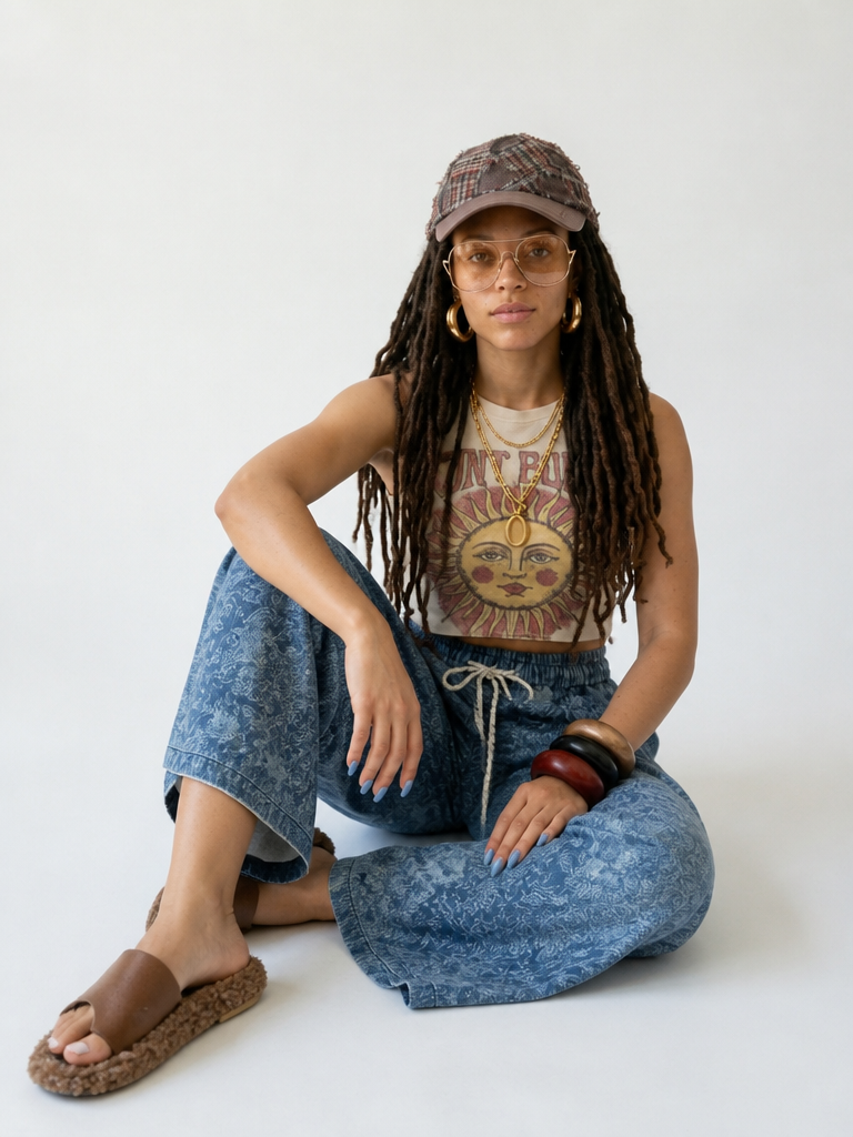 Boundless Printed Denim Wide Leg Jeans