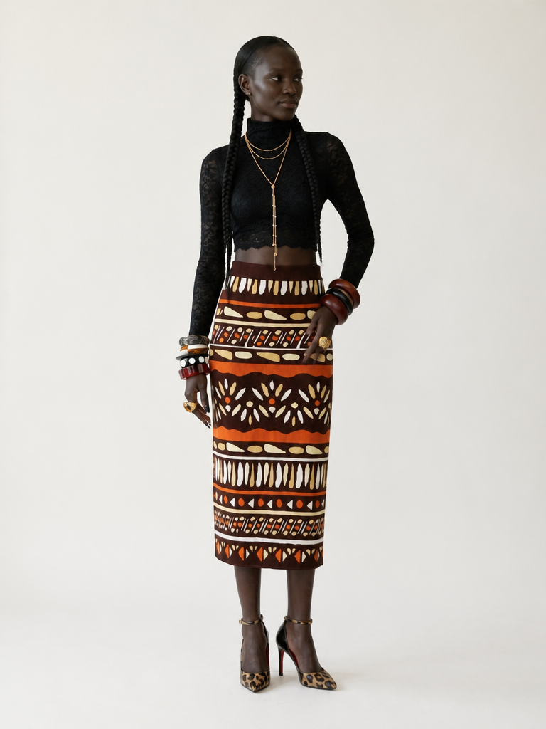 Wanderlust Pleated Print Midi Skirt