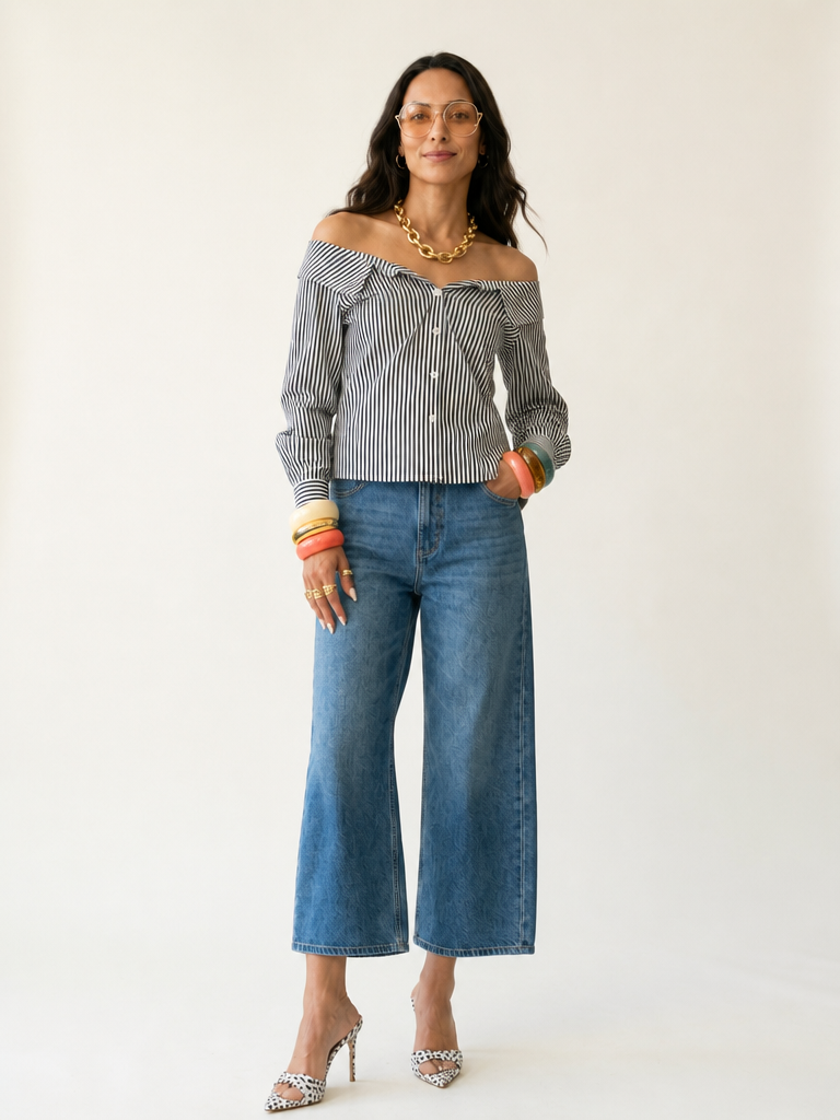 Confident Off-Shoulder Striped Blouse