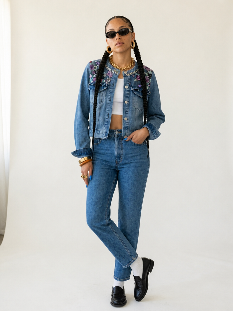 Daring Embroidered Floral Denim Jacket