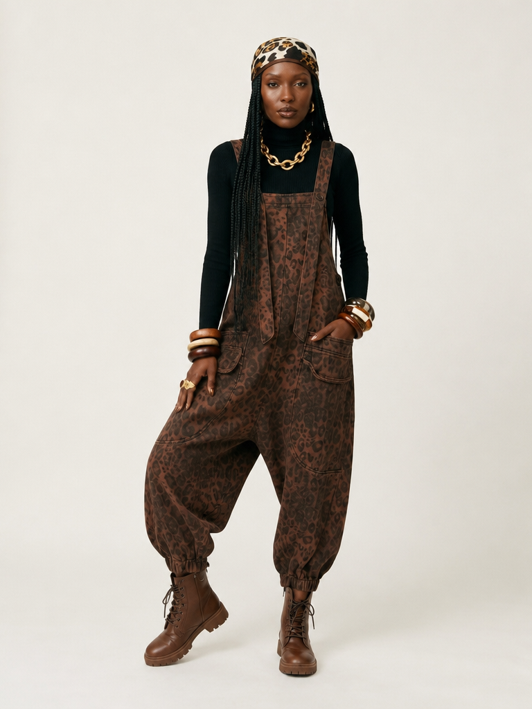 Fierce Leopard Print Overalls