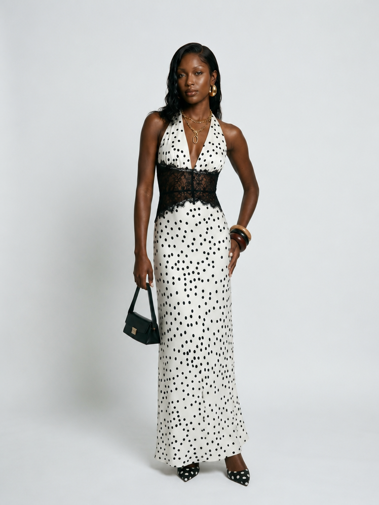 Radiant Lace Polka Dot Maxi Dress
