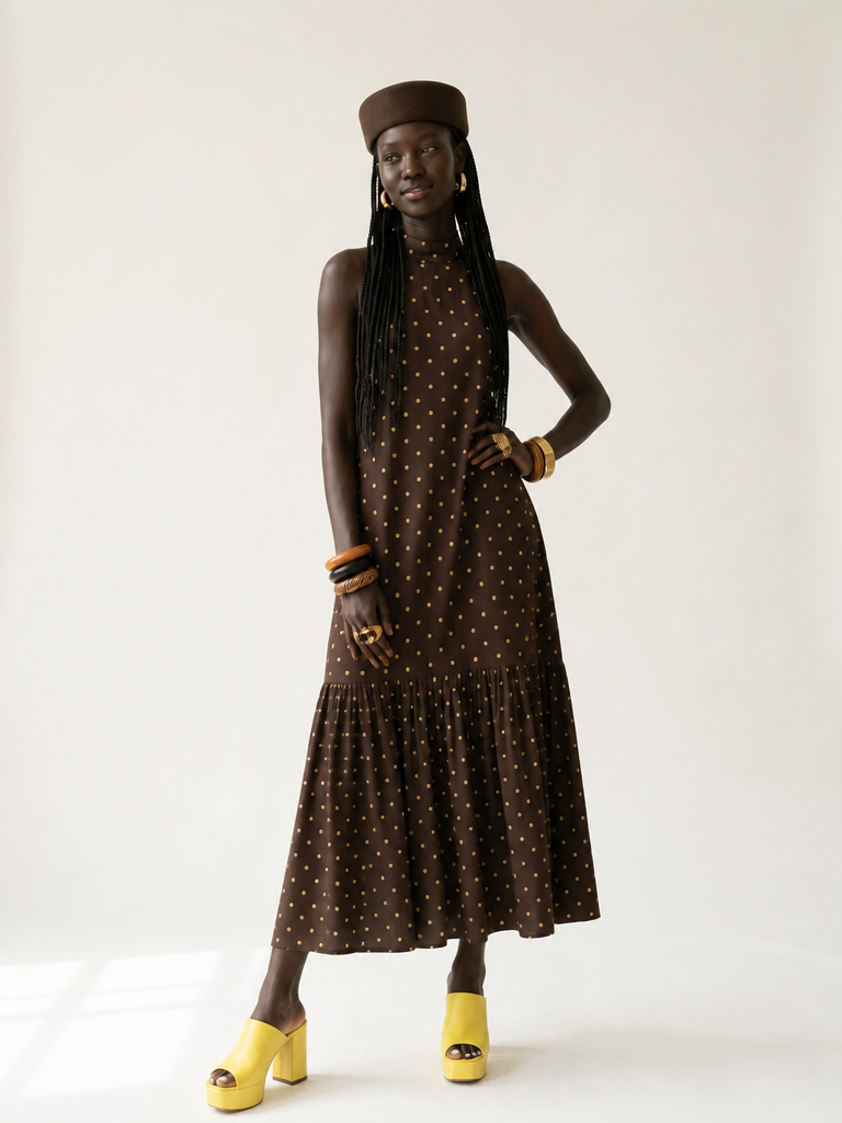 Worthy Polka Dot Halter Midi Dress