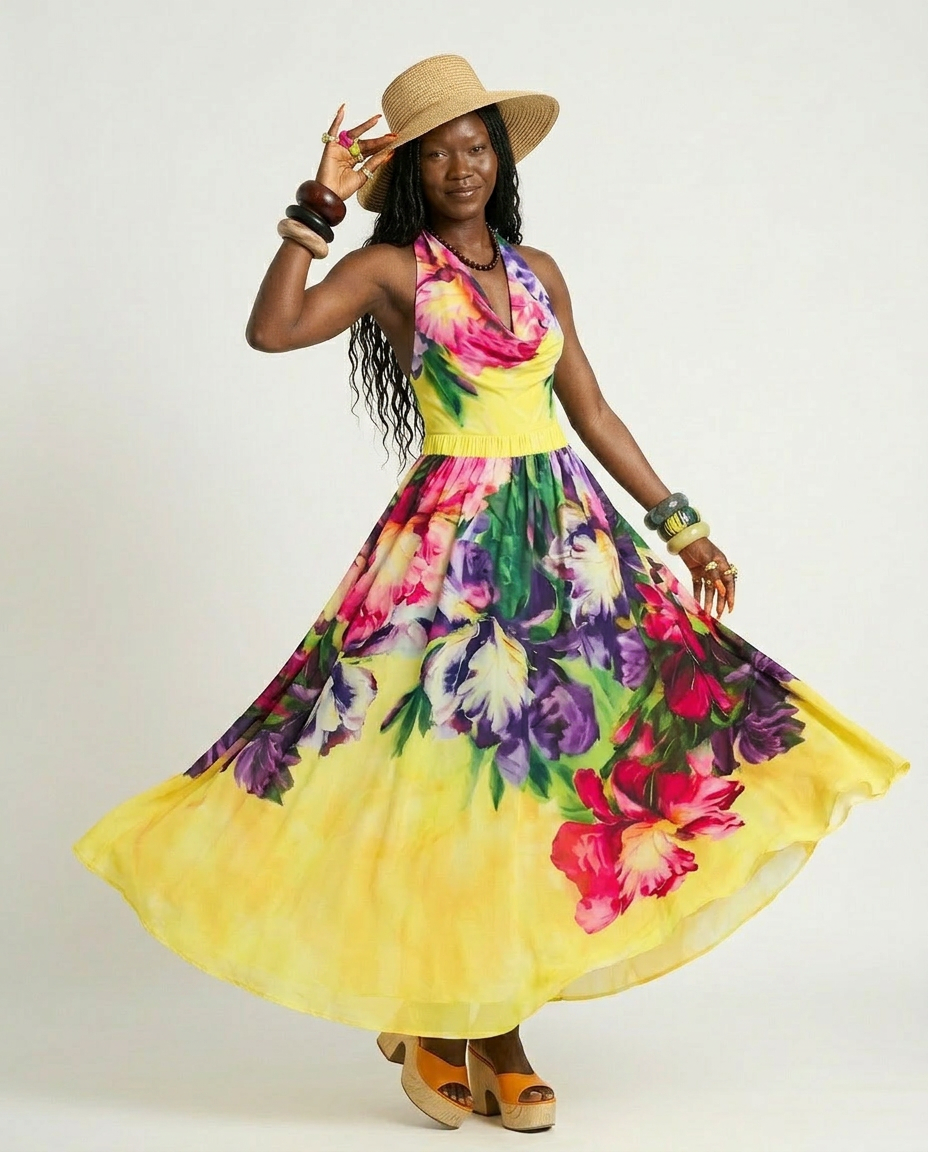 Vivacious Printed Halter One-Piece