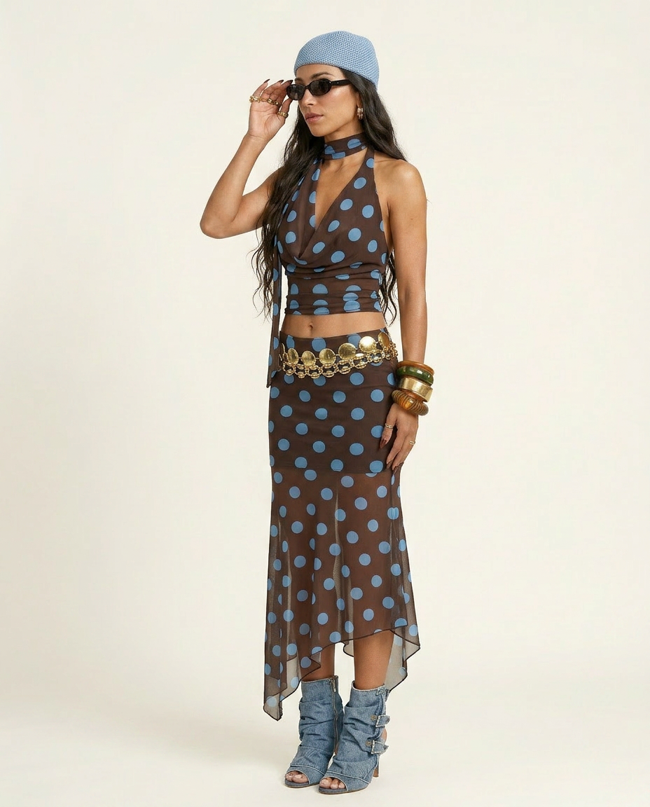 Free Spirit Polka Dot Halter Two-Piece Set