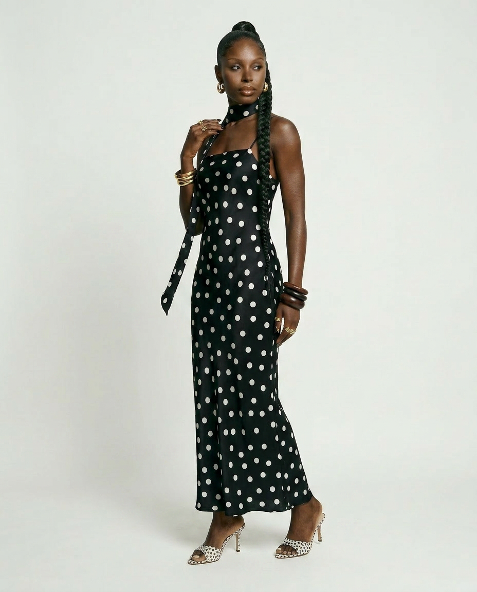 Elegant Polka Dot Maxi Dress