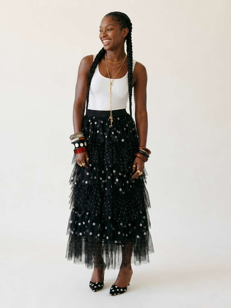Limitless Polka Dot Mesh Skirt