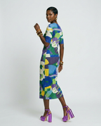 Vibrant Abstract Pleated Midi Dress