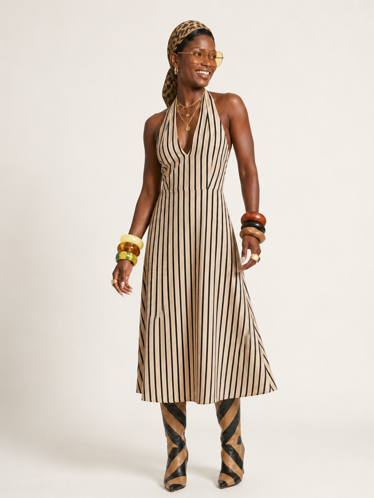 Free Spirit Striped Halter Maxi Dress