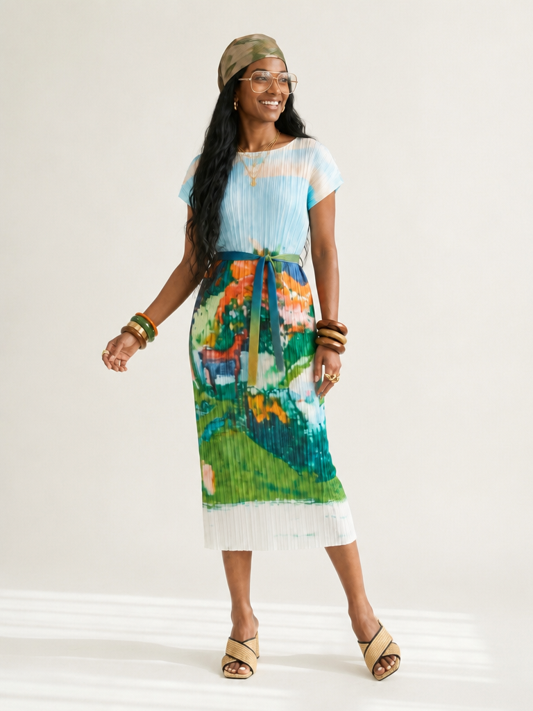 Wild Heart Pleated Print Maxi Dress