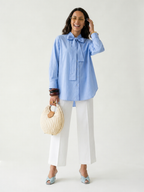Elegant Striped Bow Collar Blouse