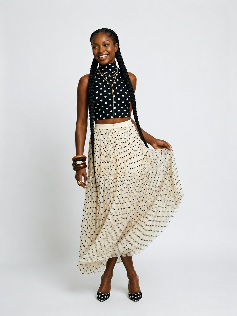 Divine Polka Dot Mesh Midi Skirt