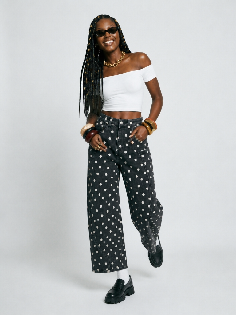 Unique Polka Dot Wide-Leg Jeans