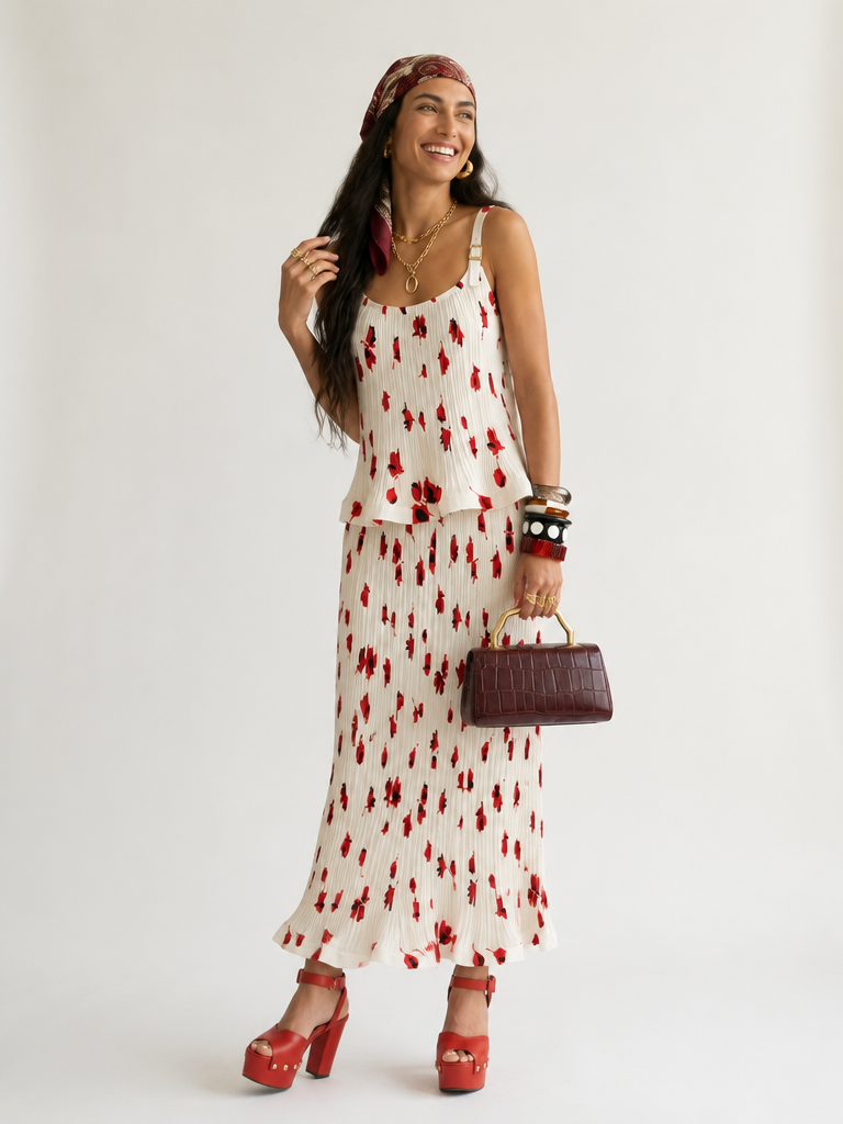 Free Spirit Pleated Floral Two-Piece Set