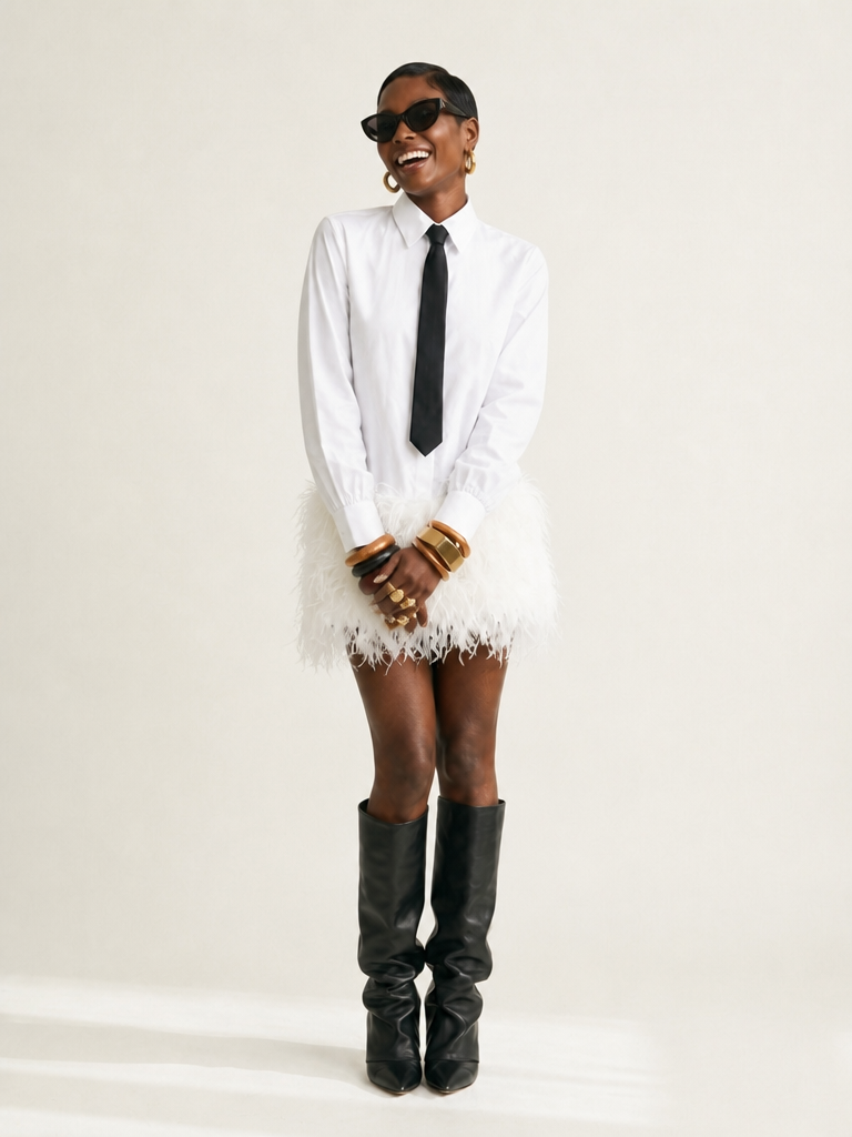 Daring Feather Trim Mini Blouse