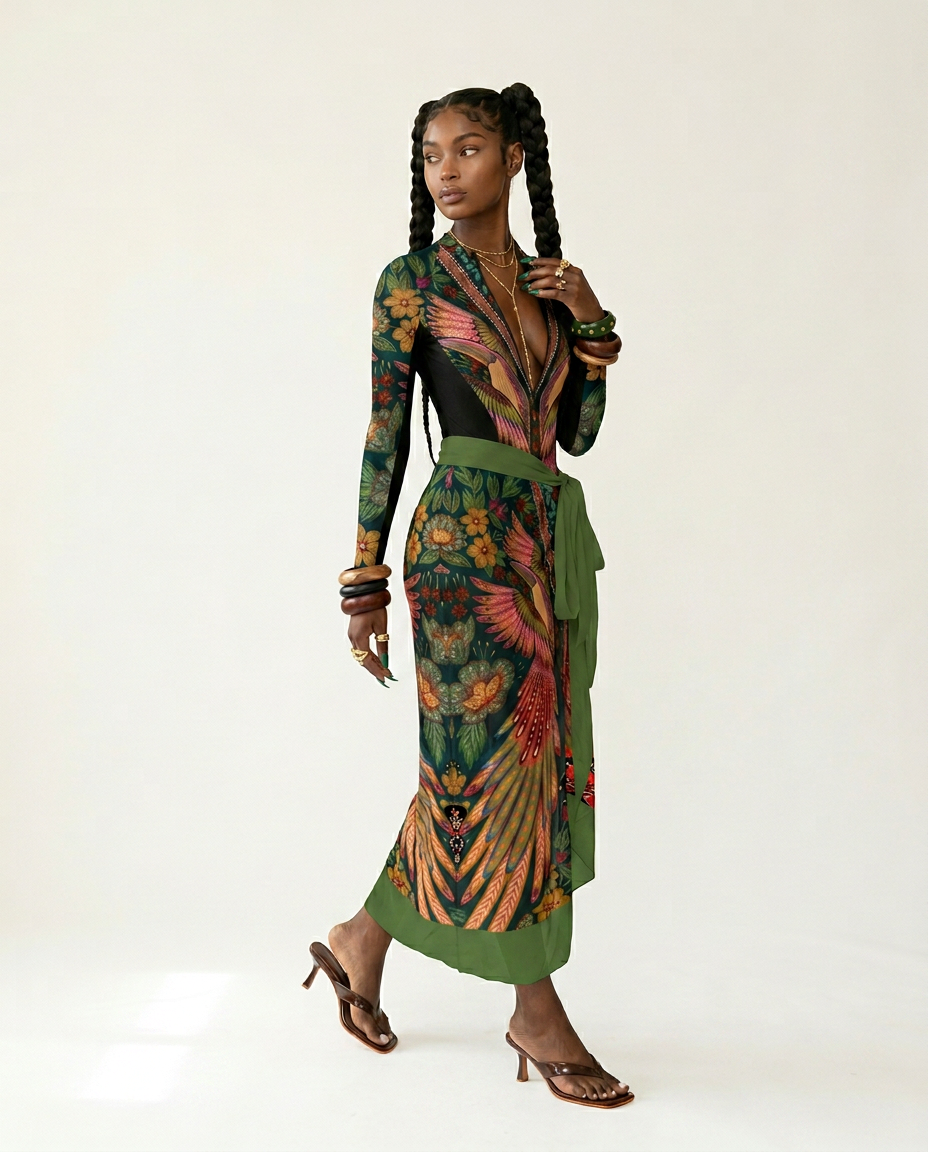 Wild Heart Printed Long-Sleeve One-Piece