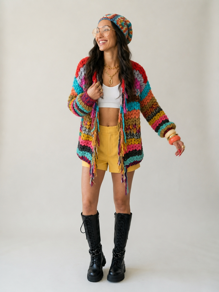 Vibrant Striped Tassel Cardigan