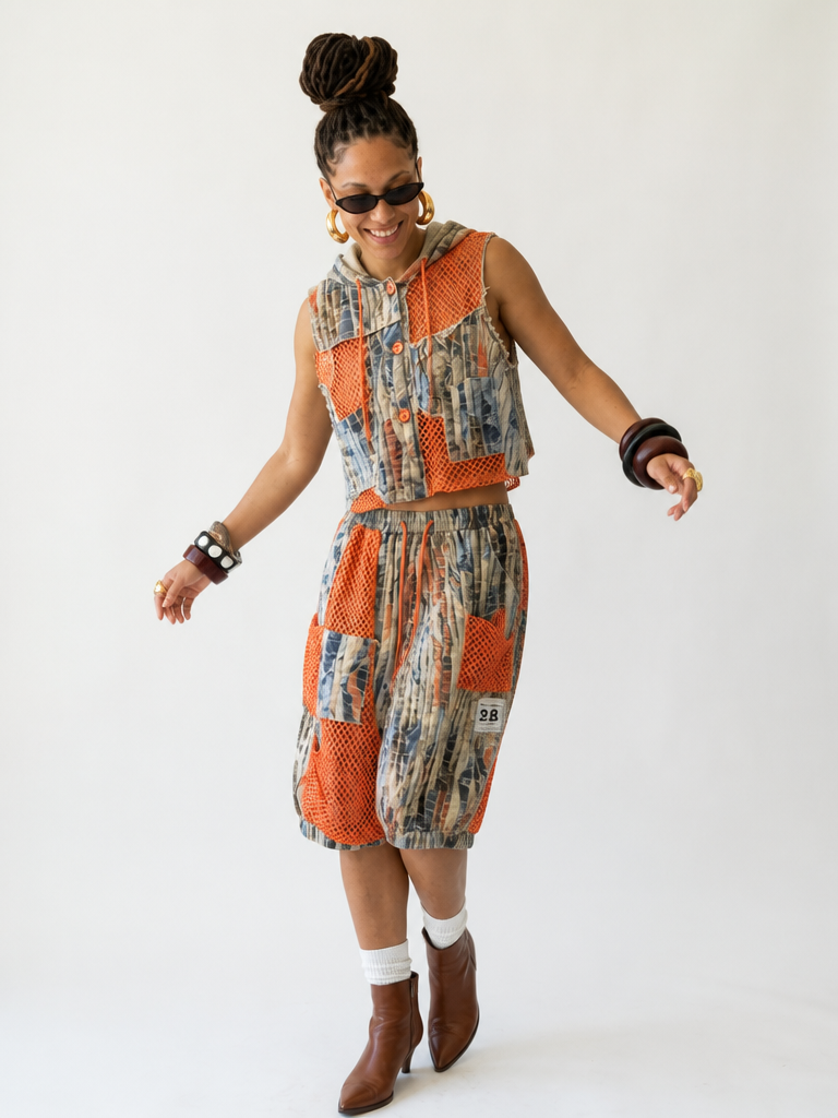 Vibrant Mesh Patchwork Vest Set
