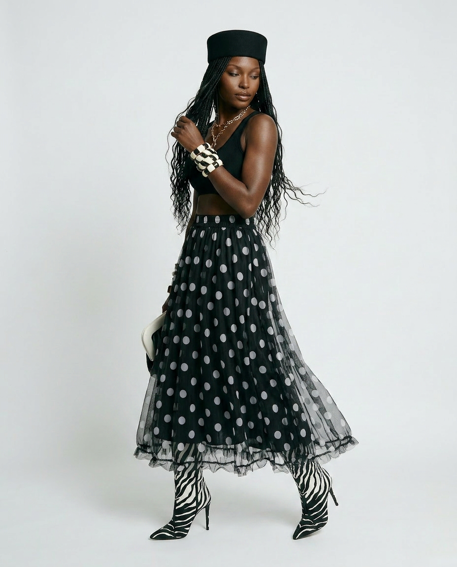 Confident Mesh Polka Dot Skirt
