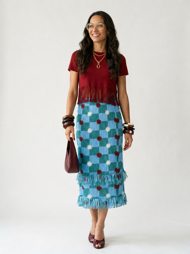 Spirited Plaid Tassel Midi Skirt