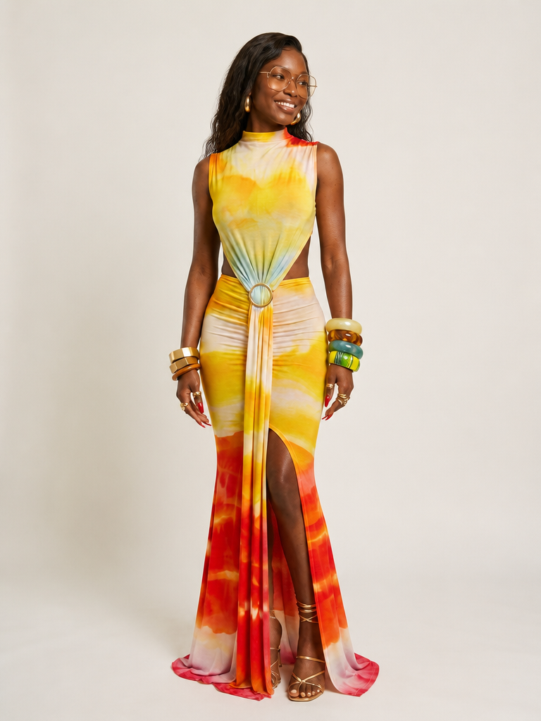 Radiant Printed Bodycon Maxi Dress