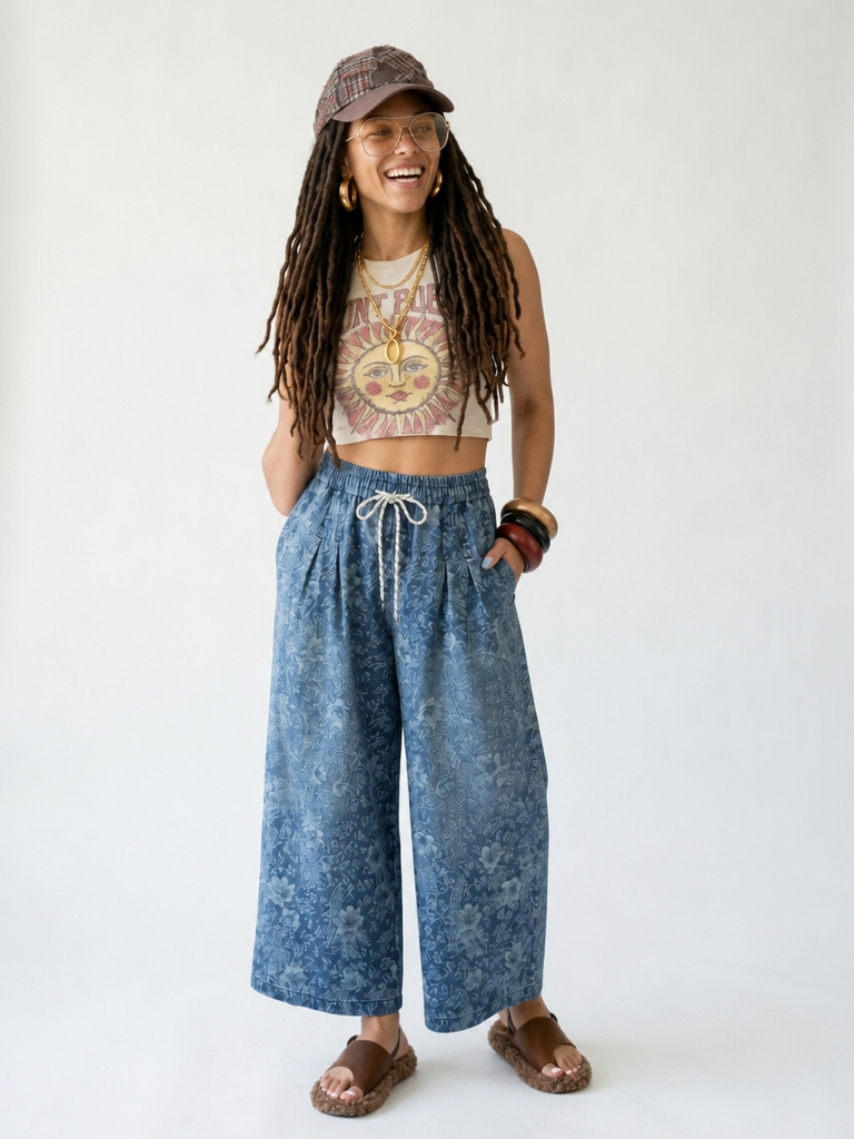 Boundless Printed Denim Wide Leg Jeans