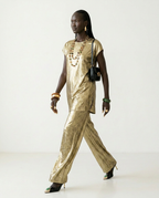 Divine Golden Pleated Two-Piece Set