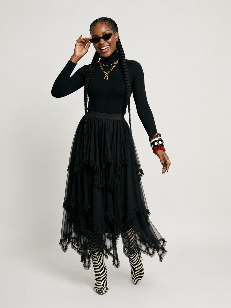 Audacious Asymmetrical Mesh Skirt