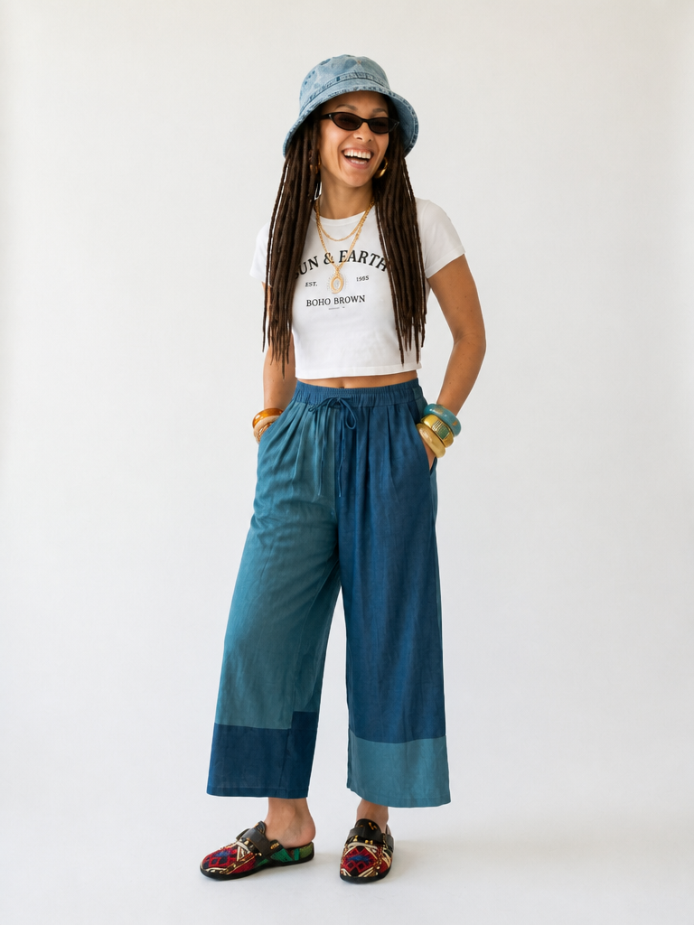 Audacious Color-Block Wide Leg Jeans