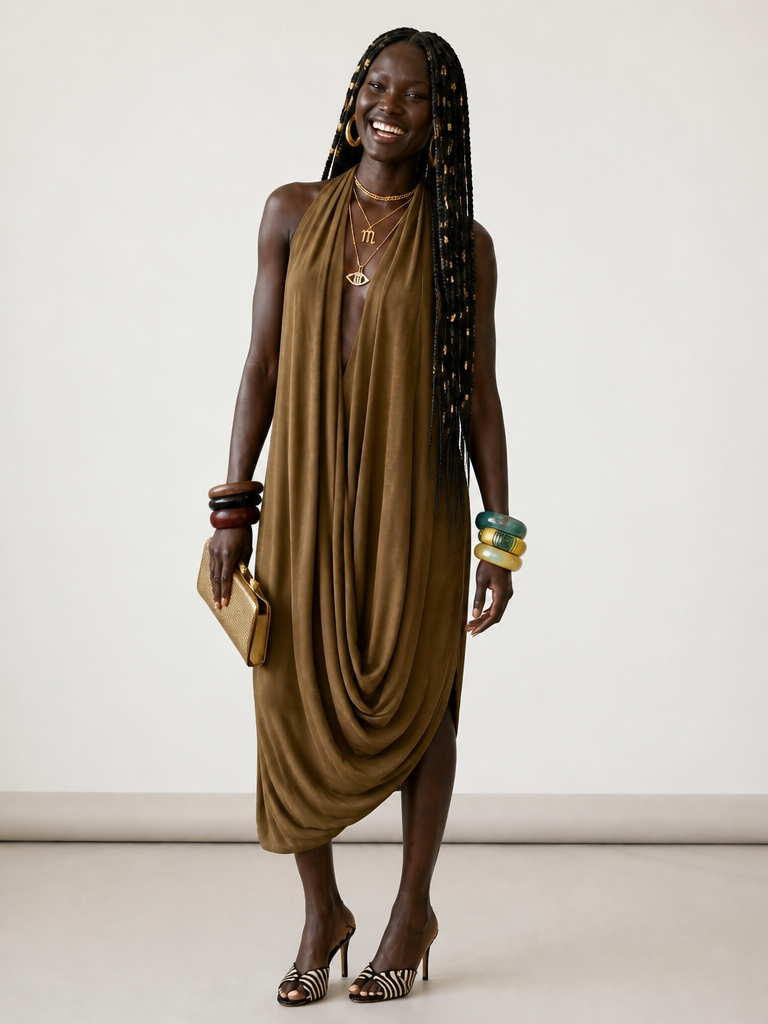Confident Halter Ruched Maxi Dress