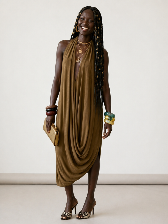 Confident Halter Ruched Maxi Dress Main Image