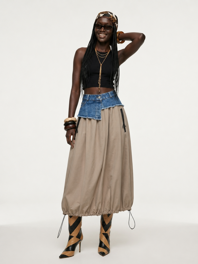 Adventurous Patchwork Denim Skirt