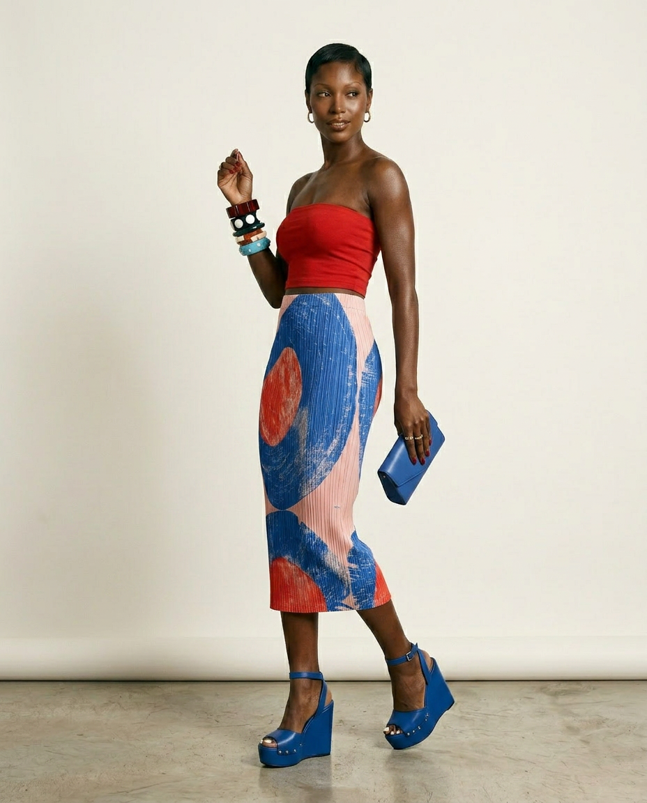 Vibrant Pleated Printed Maxi Skirt