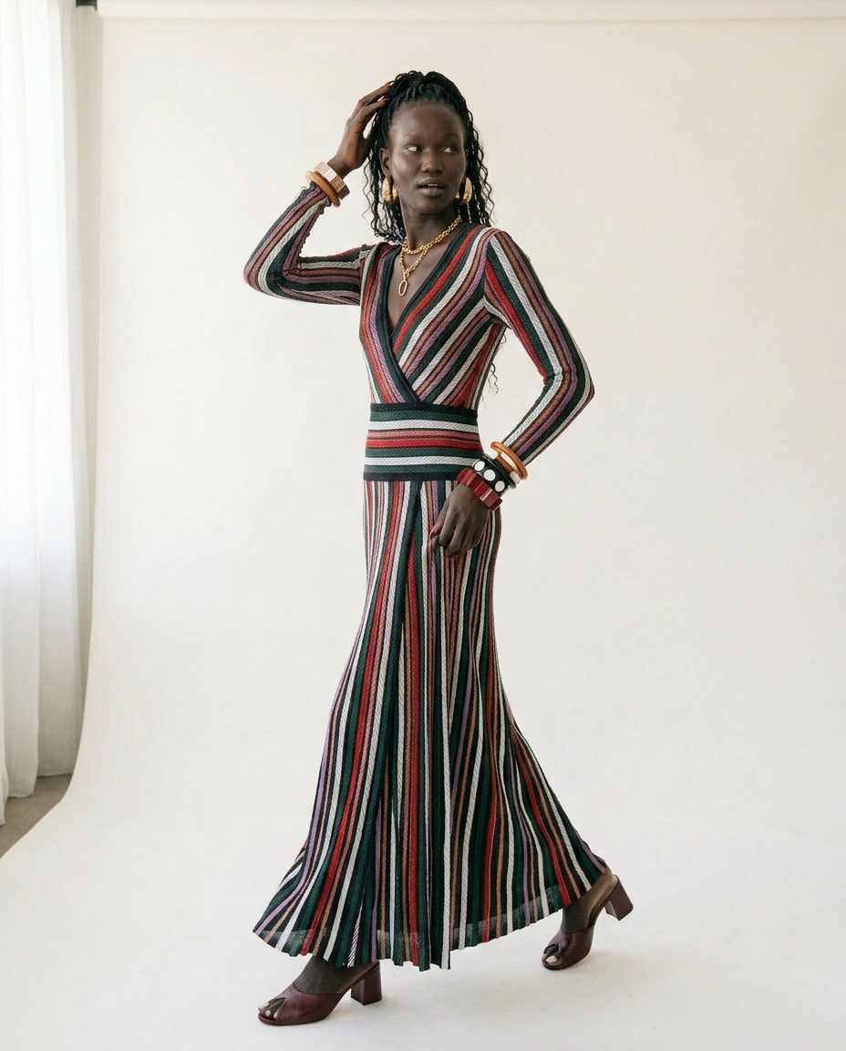 Vibrant Striped Knit Midi Dress