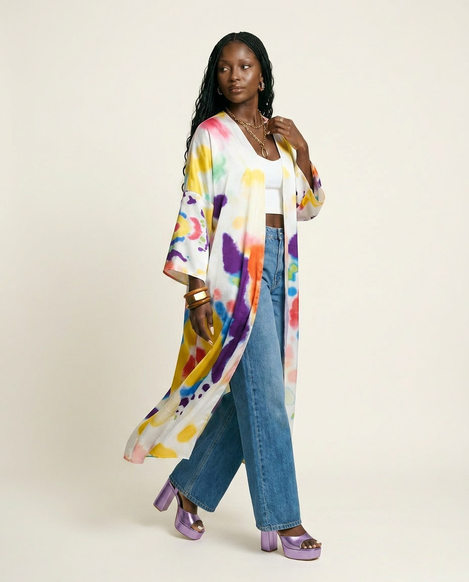 Vibrant Tie-Dye Bohemian Kimono