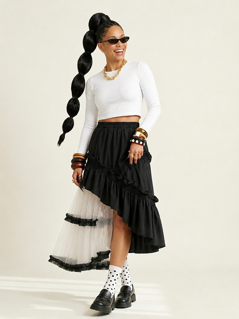 Unique Irregular Ruffle Mesh Skirt