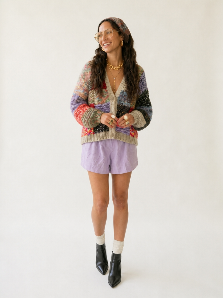 Vibrant Patchwork Knit Cardigan