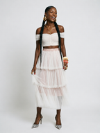 Liberated Mesh Tiered A-Line Skirt