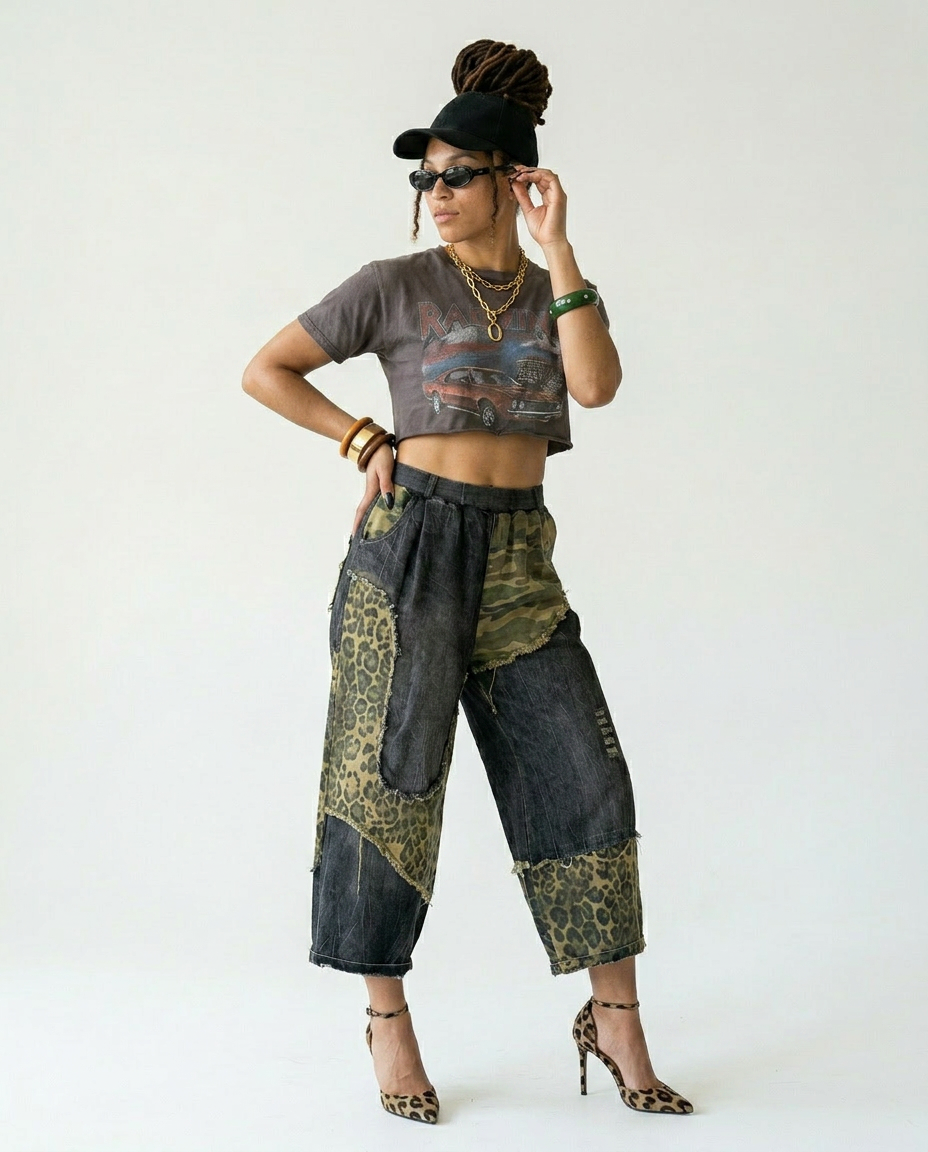 Audacious Camo Leopard Patchwork Jeans