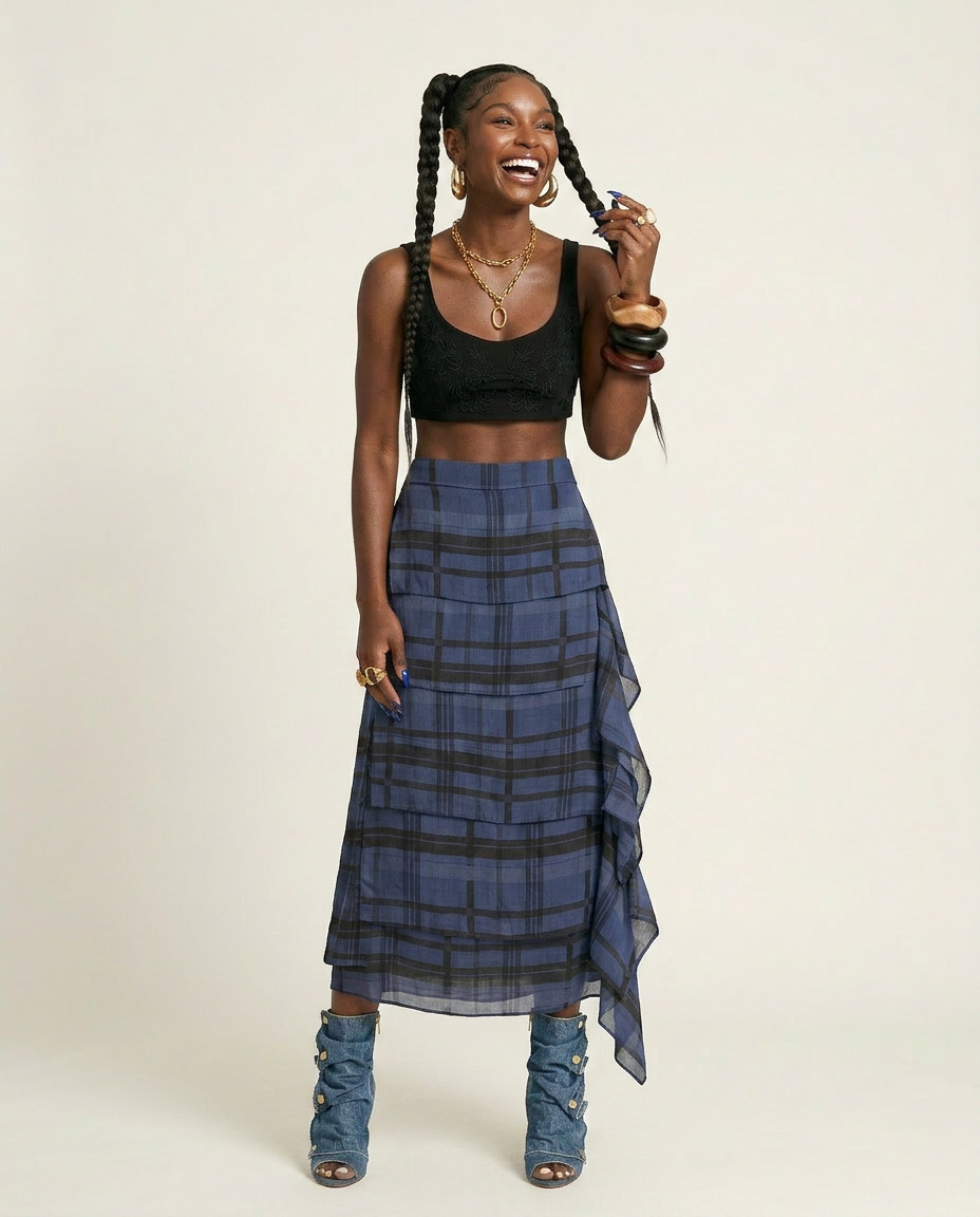 Wanderlust Plaid Layered Maxi Skirt