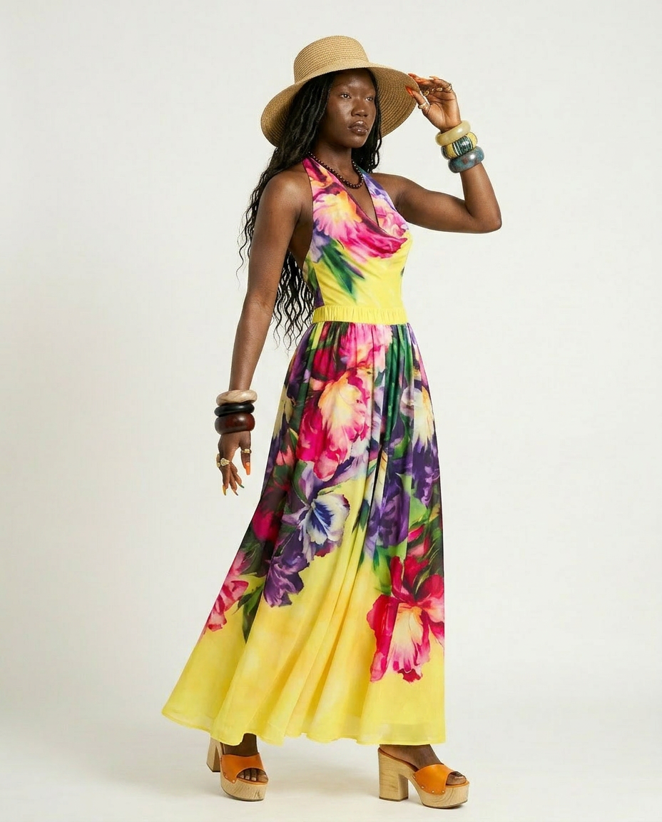 Vivacious Printed Halter One-Piece