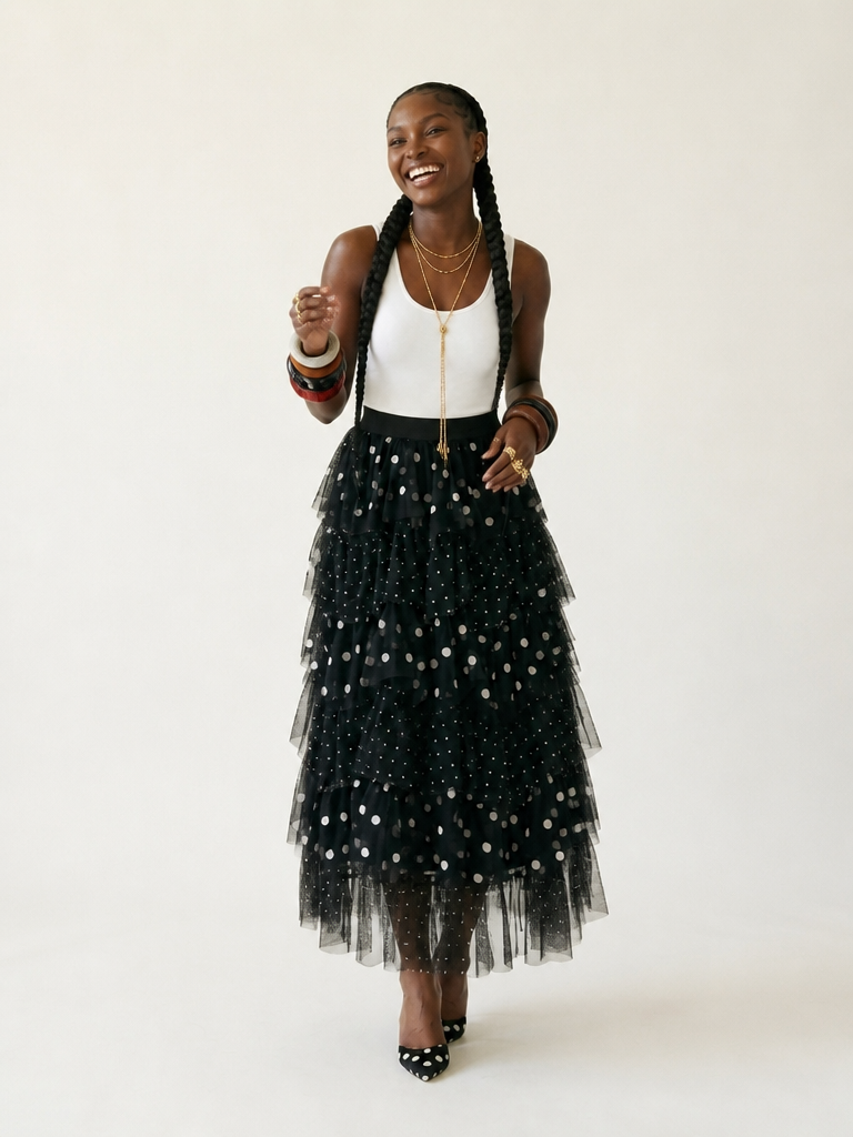Limitless Polka Dot Mesh Skirt