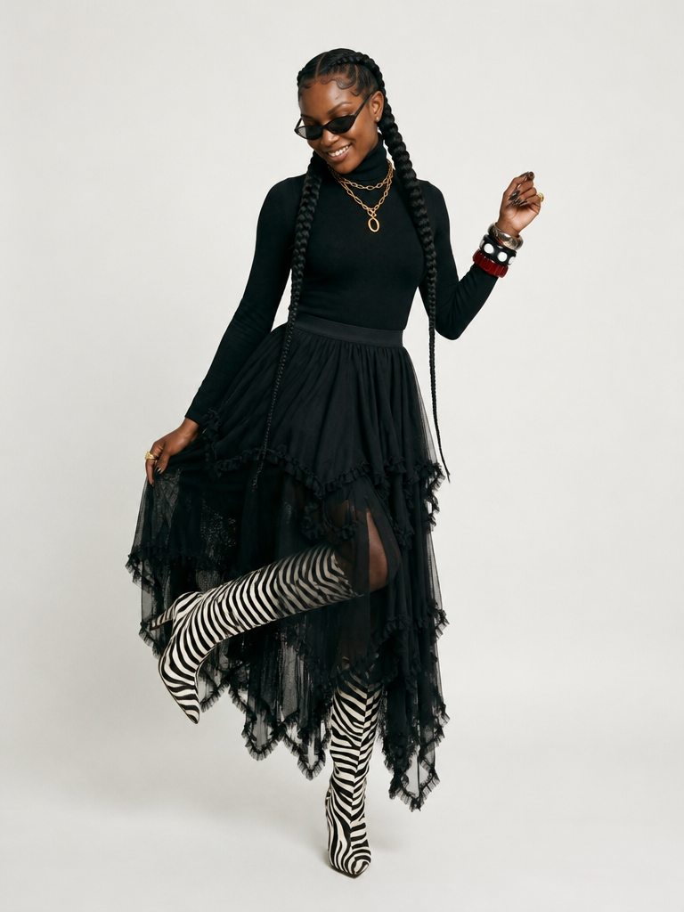 Audacious Asymmetrical Mesh Skirt