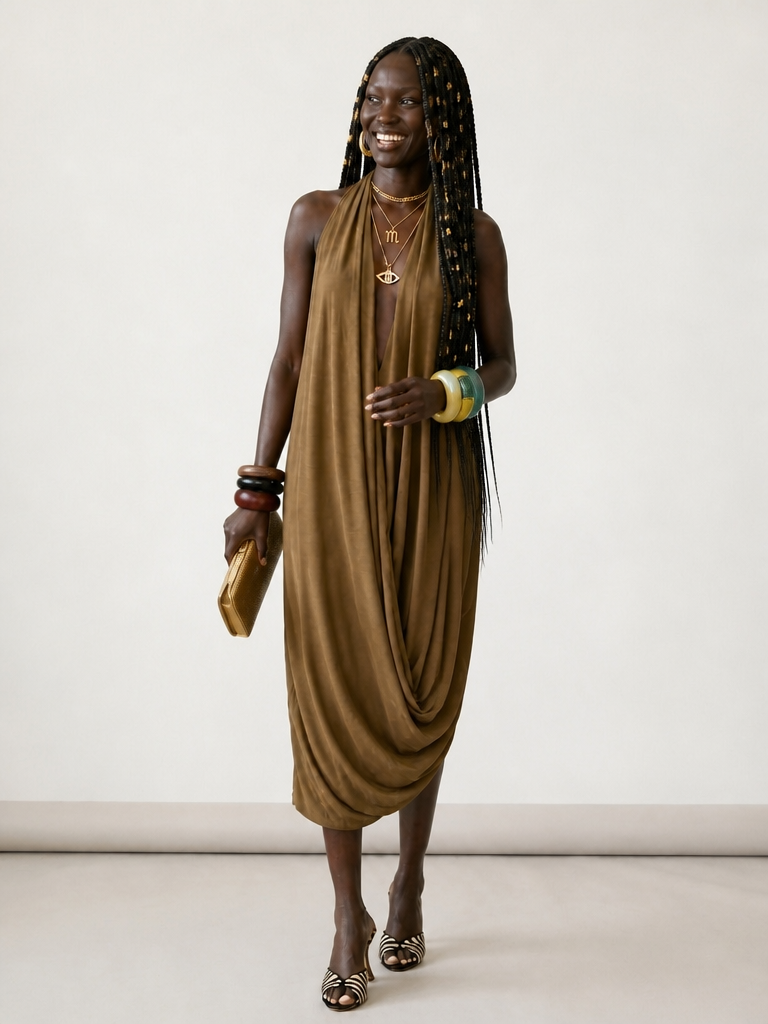 Confident Halter Ruched Maxi Dress